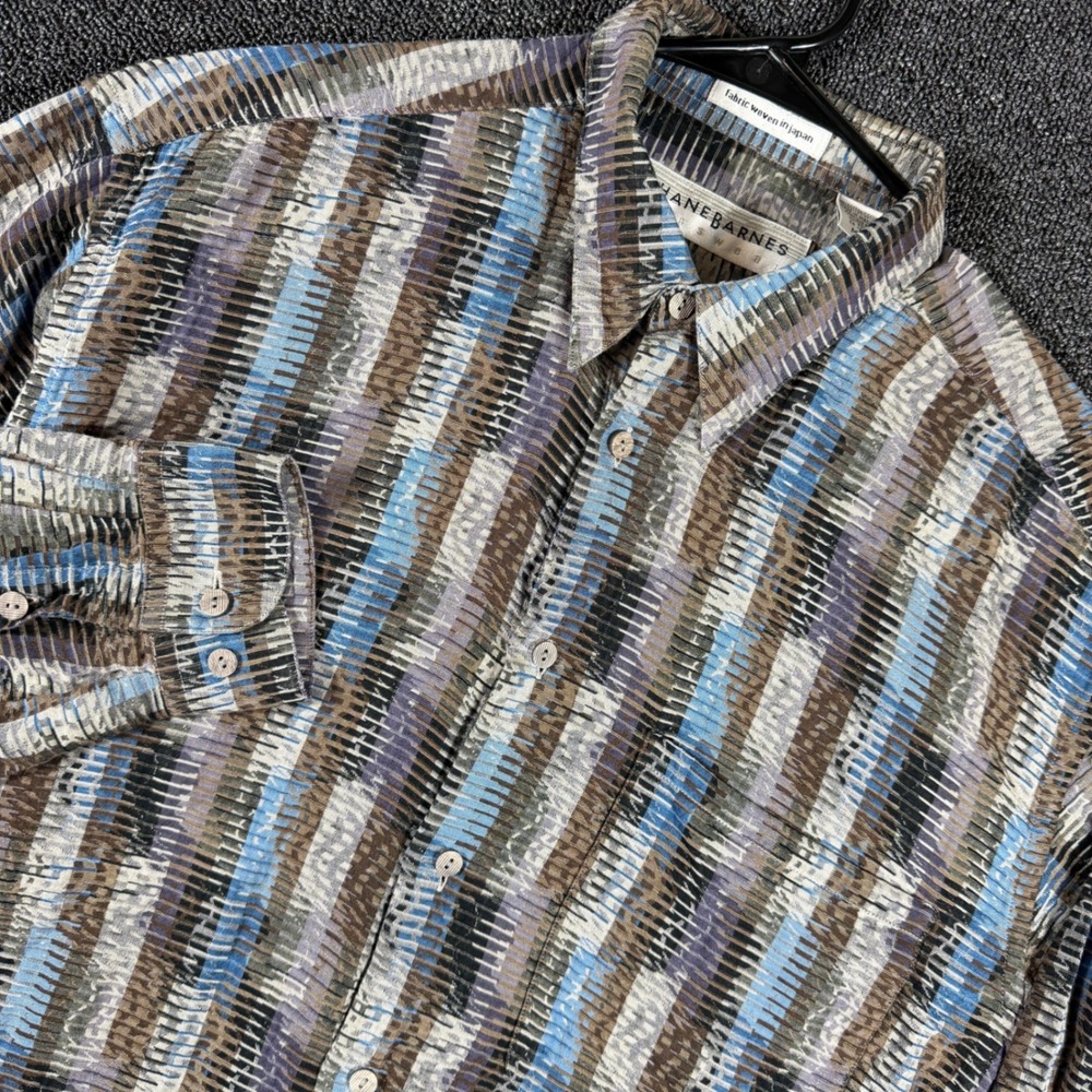 Vintage Jhane Barnes Button Down Shirt Men M Blue Brown Texture Cotton Geometric